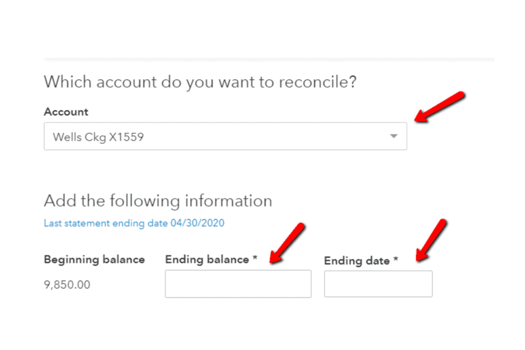 QBO Account Reconciliation Selection