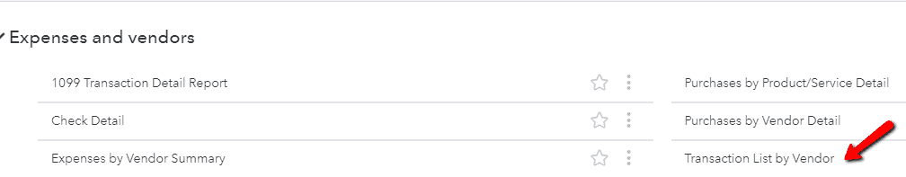 QuickBooks Online Transaction List by Vendor
